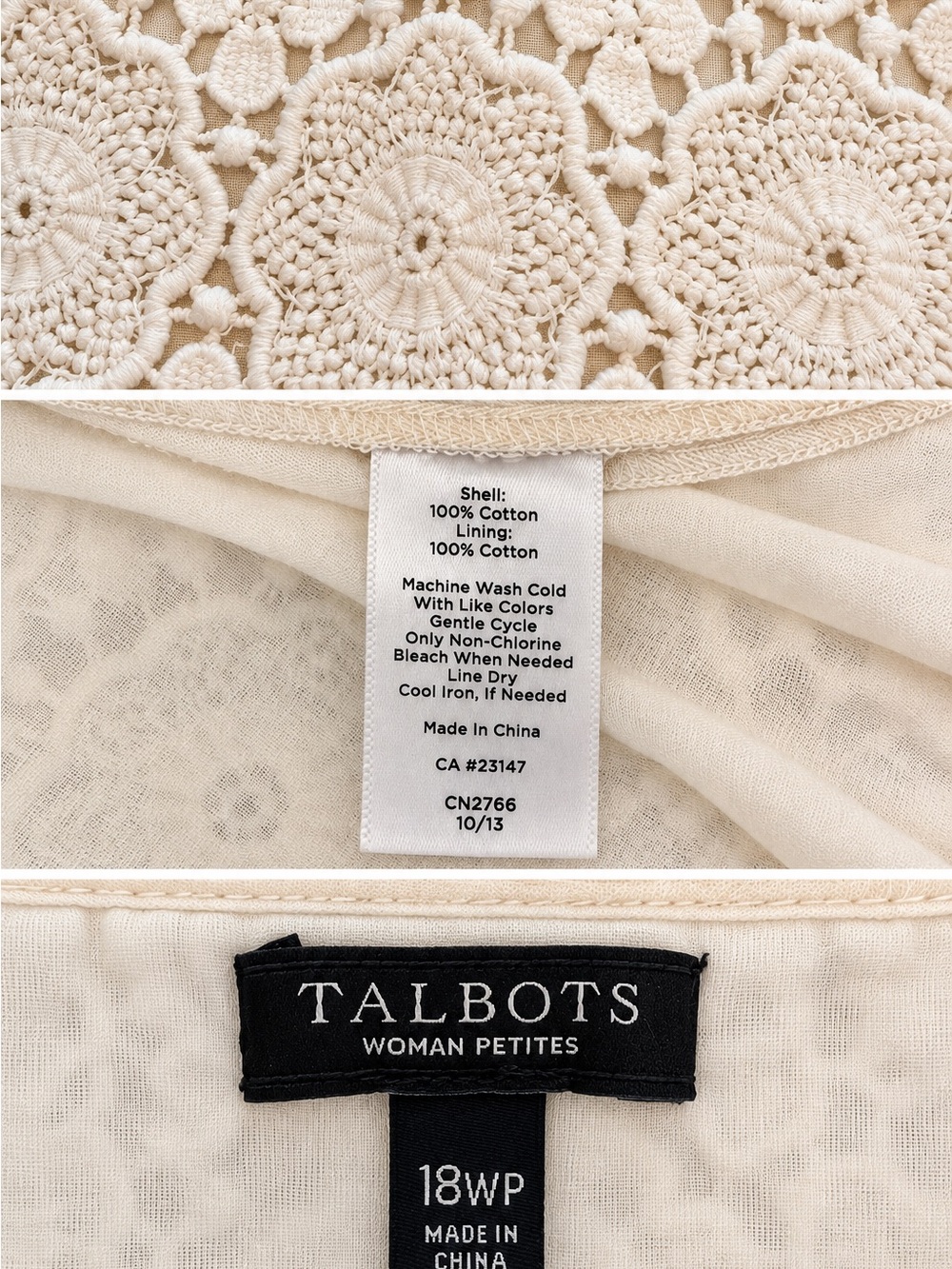 Talbots Woman Petites Ivory Floral Crochet Lace Tunic Top 18WP - Picture 2 of 5